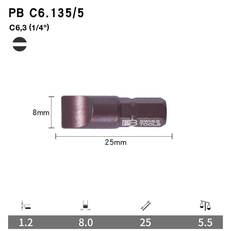 PB Swiss Tools 1/4 Inch Nano-Coated Precision Screwdriver Bit Set for Slotted Screws Cordless Electric Screwdriver Accessories