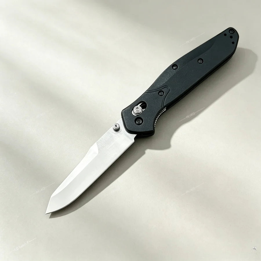 BM 940 Black Folding Knife with D2 Blade, Nylon Fiber Handle. Essential for Outdoor Camping. Compact Design, Precise and Durable. Ideal Gift for Men.