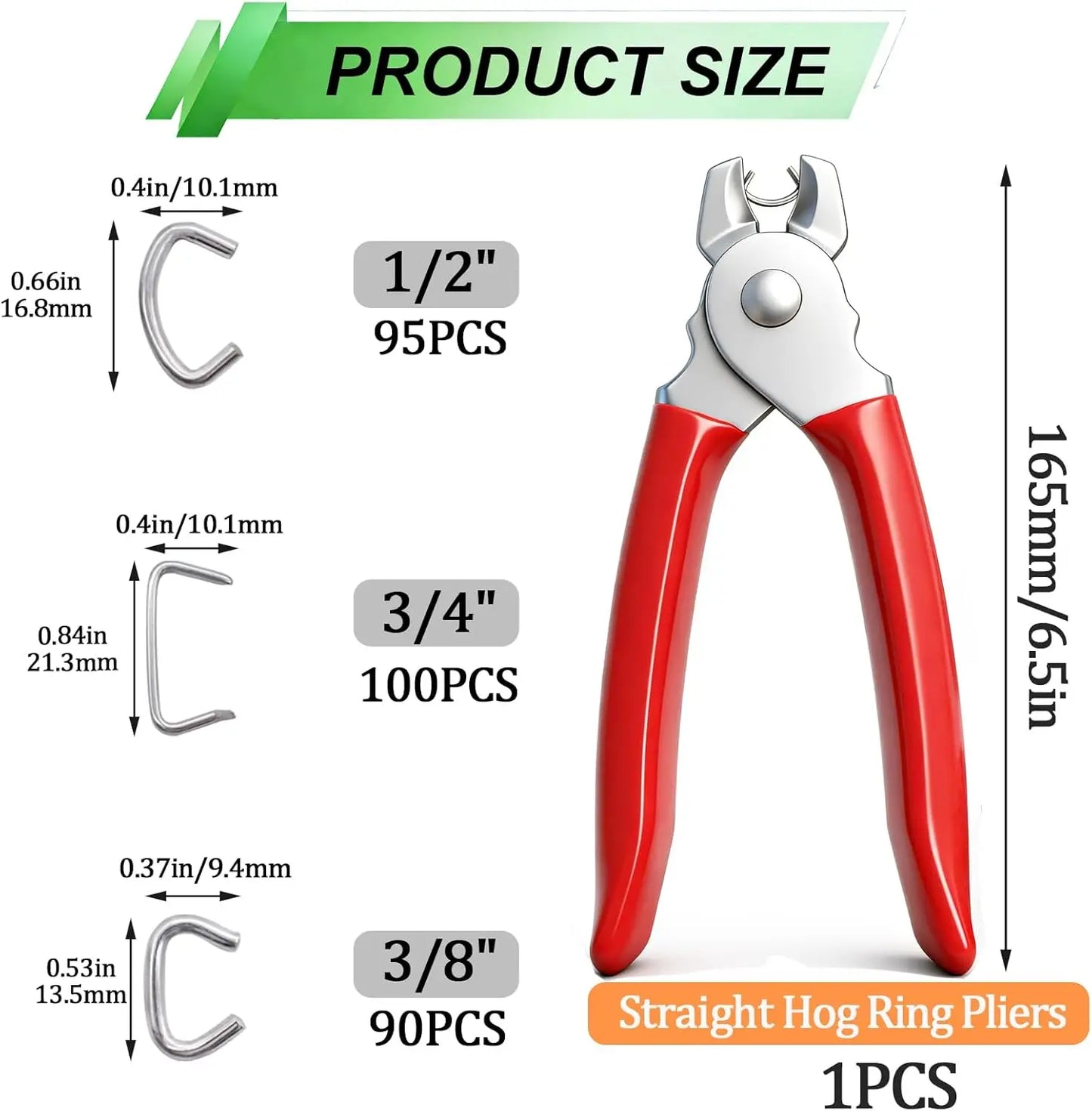 Hog Ring Pliers Kit with Galvanized Rings for Animal Pet Cages Furniture Ropes Bagging Auto Upholstery DIY Repair Tool