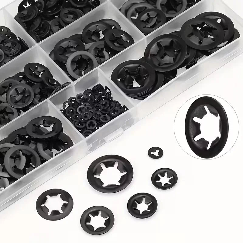 460pcs Internal Tooth Star Lock Washers in 9 Sizes Quick Lock Washers Push Nuts Speed Clamps Fastening Hardware Combination Kit