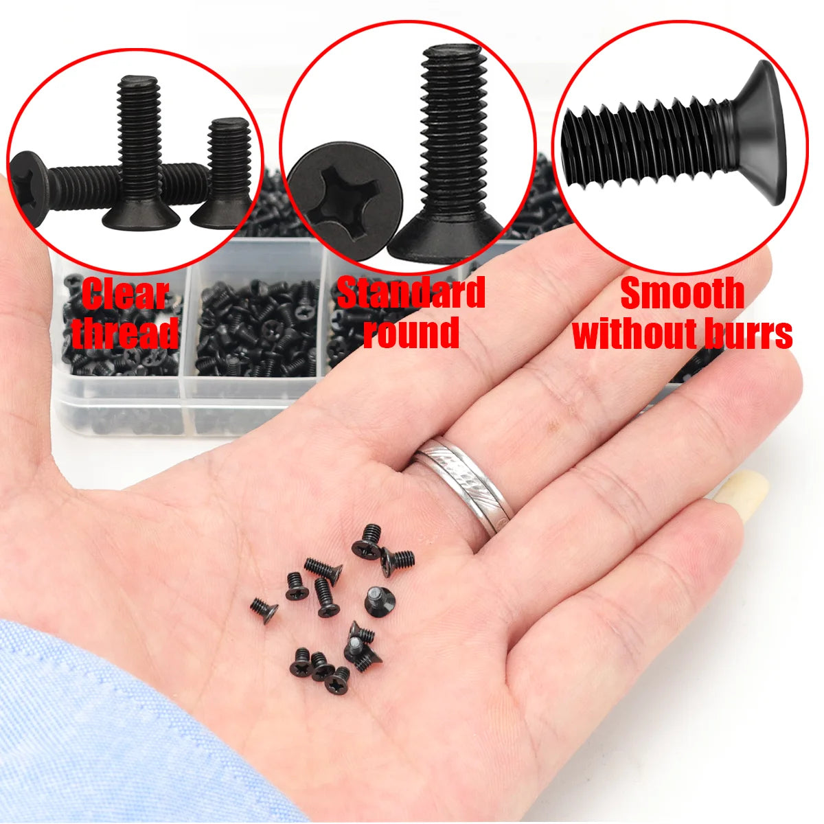 850pcs KM Black Phillips Countersunk Head Screws, Flat Head Screws, Boxed for Mobile Phones, Laptops, Tablets Repair Screws