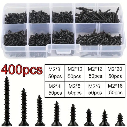 Locking Screws And Wood Screws 400/800PCS/1 Set M2 Black Self Tapping Screw Assortment Kit