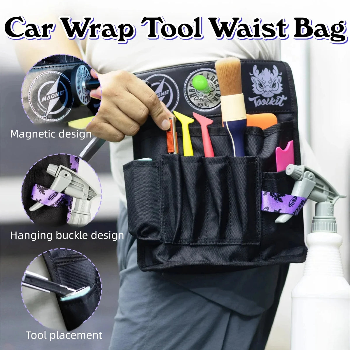 Convenient Multi-Functional Car Film Tool Kit Color Changing Car Wrap Storage Oxford Cloth Tool Waist Bag Professional Tool Bag
