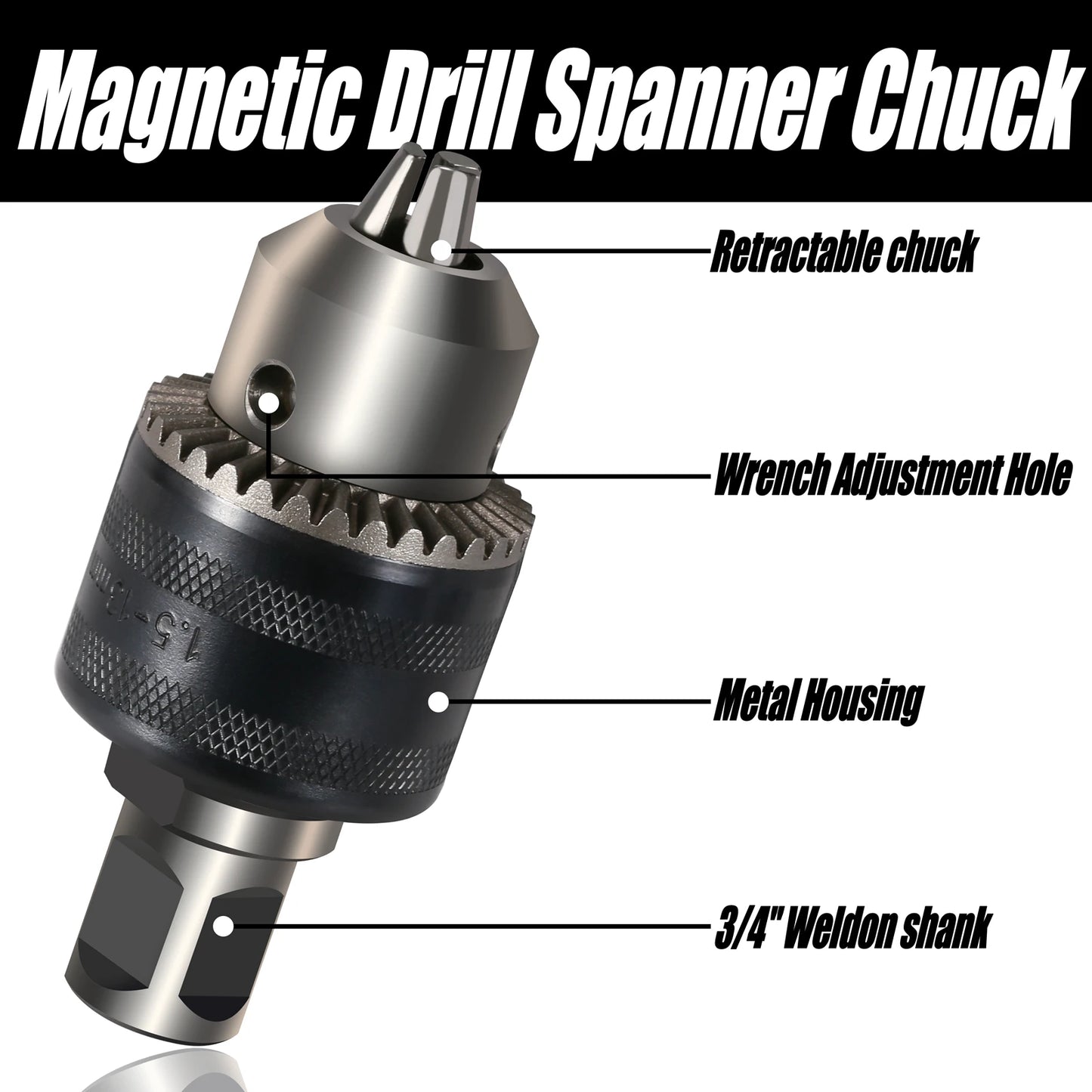 Magnetic Drill Chuck Adapter 1.5-13mm 19mm Weldon Shank 1/2''-20 UNF Thread Drill Bit Adapter with Chuck Key Hardware Tool