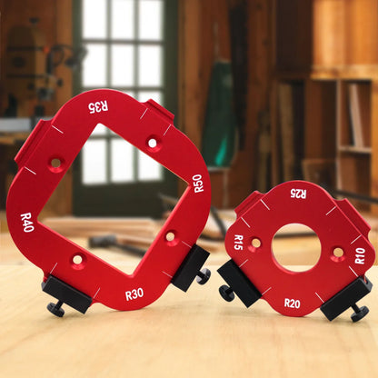 Aluminum Round Corner Radius Template Set - Router Table Jig for Woodworking, Arc Cutting Aid with Removable Clip, Sizes R10-R50