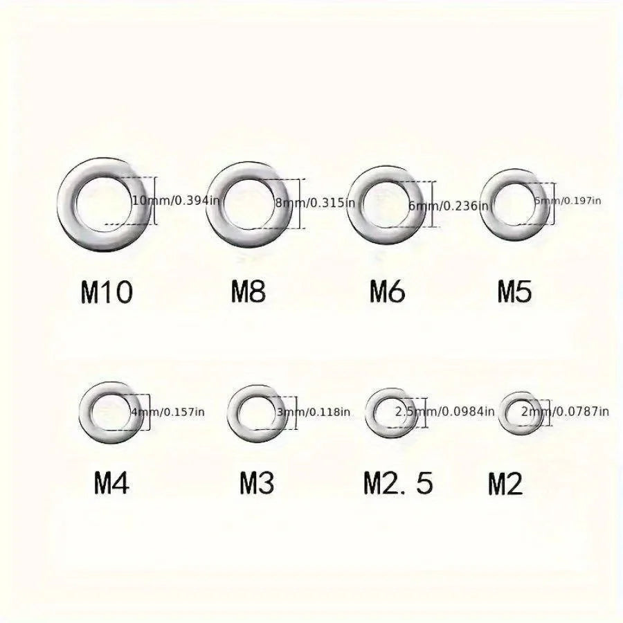 180pcs Stainless Steel Washer Set, M2-M10 Size, Easy to Install, Durable Material, Ideal for DIY Projects/Machinery