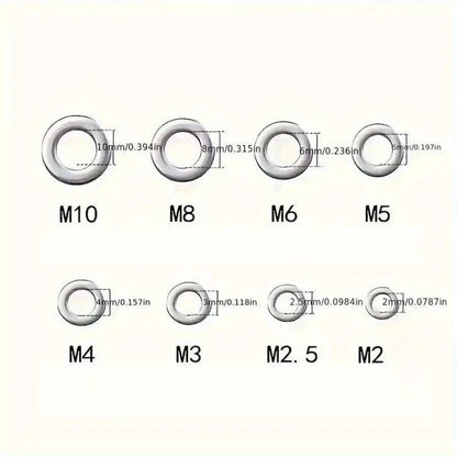180pcs Stainless Steel Washer Set, M2-M10 Size, Easy to Install, Durable Material, Ideal for DIY Projects/Machinery