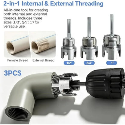 Integrated Internal & External Pipe Threading Tool, PVC Pipe Threader Set 1/2" 3/4" 1'', Pipe Thread Cutting Tool, Thread Maker