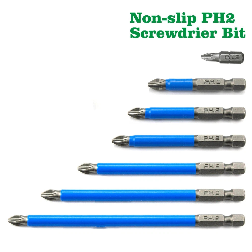 7pcs 1/4" Hex Shank Fits Magnetic PH2 Long Reach Electric ARC Screwdriver Bits Exactness Single Phillips Cross Head Tool