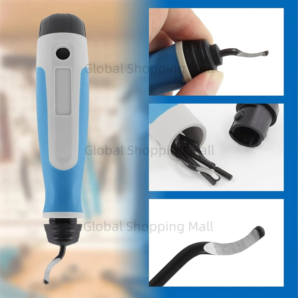 Deburring Tool Set NG1000 with 11 High Speed Steel Swivel Blades 360 Degree Rotary Head for Metal Resin Alu Copper Plastic PVC