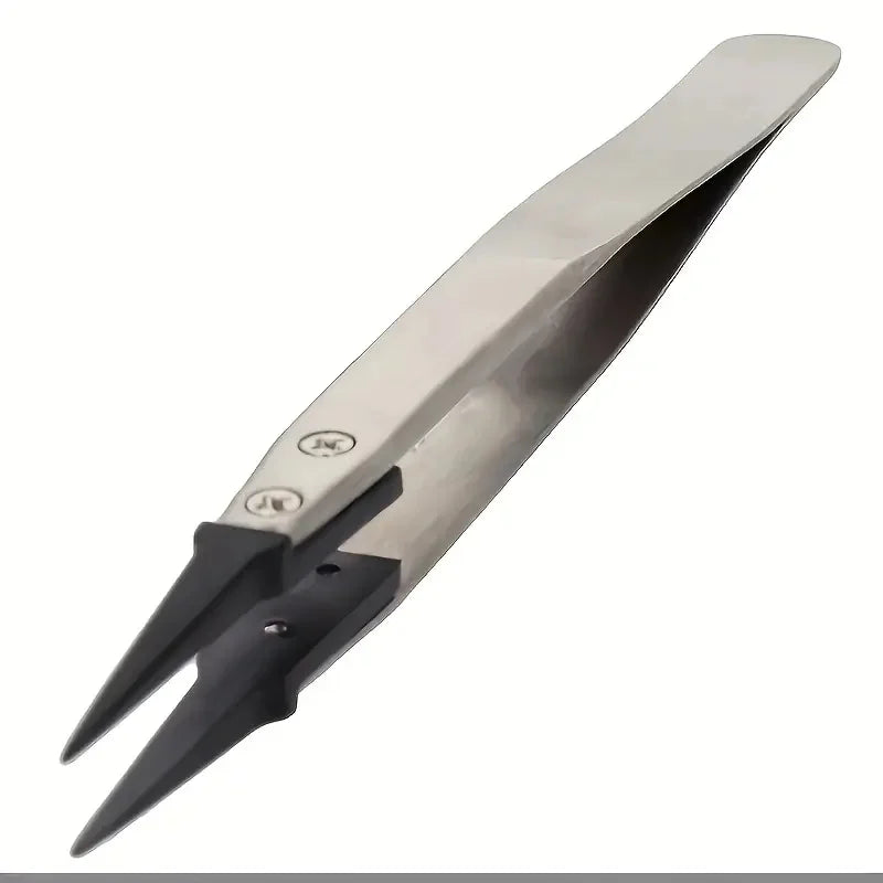 ESD Anti Static Tweezers Heavy Duty Precision Metal Clips Straight Curved Mouth Thick Non Slip Low Heat Transfer Electronics PCB