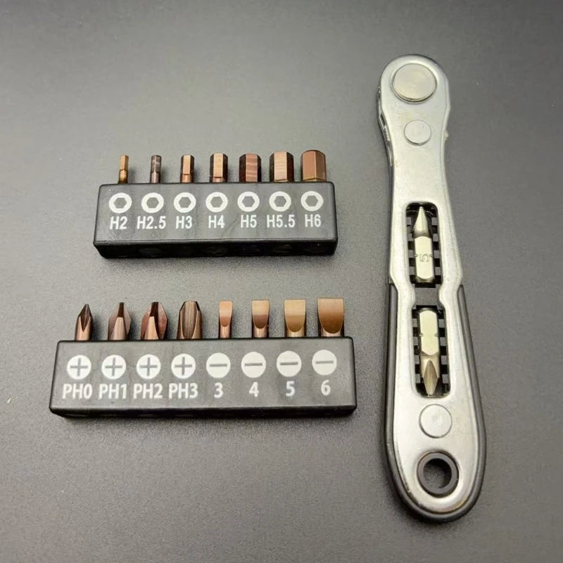 1/4 Bi Directional Mini Ratchet Screwdriver Set Multi Functional Home DIY Manual Tool, Suitable for Small Space Use