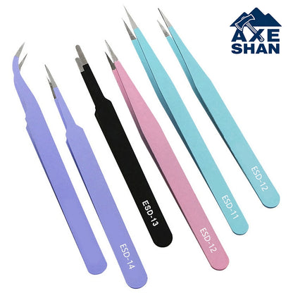 6pcs Precision Tweezer Set ESD Anti-Static Non-magnetic Tweezers for Electronics Craft Laboratory Work Jewelry-Making Hand Tool