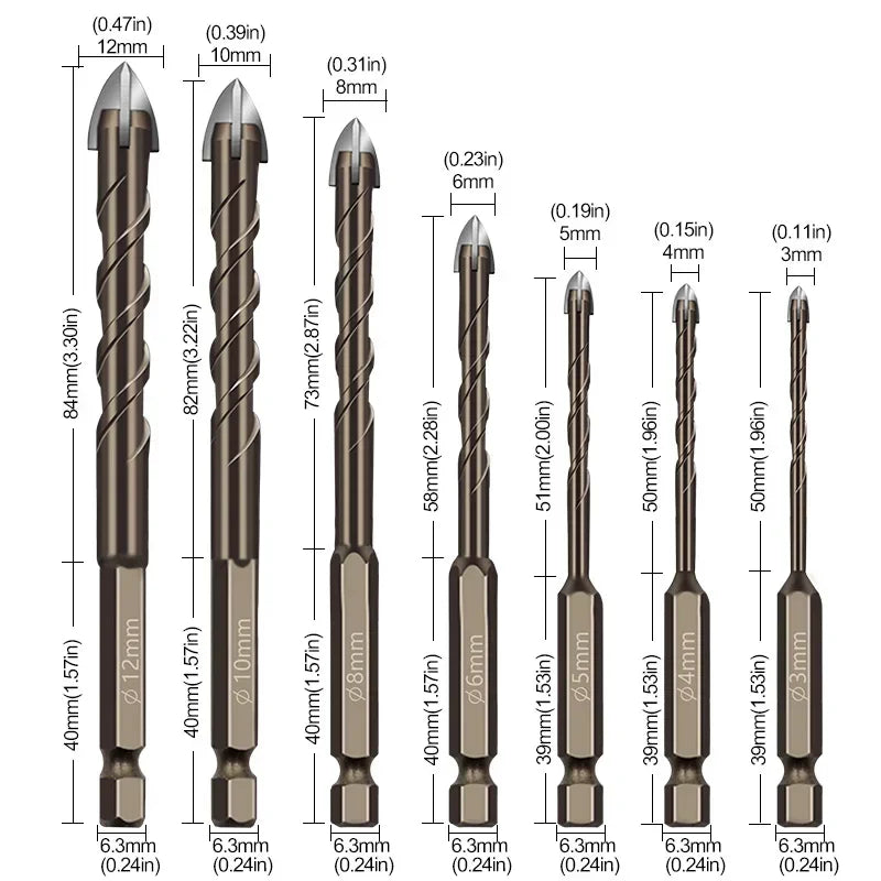 Cross Hexagonal Ceramic Tile Tips Glass Cement Opener Hole Triangle Alloy Drill Size 3mm 4mm 5mm 6mm 8mm 10mm 12mm