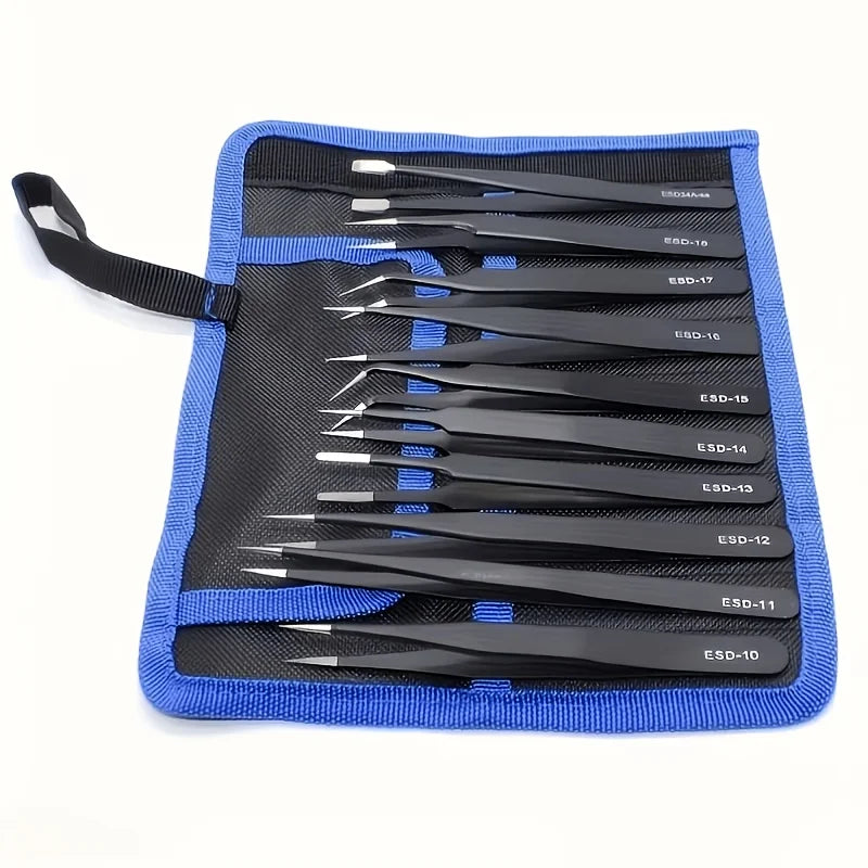 Anti-Static Stainless Steel Tweezers Set, Precision Industrial Tweezers for Electronics Repair, Model Making & Home Use