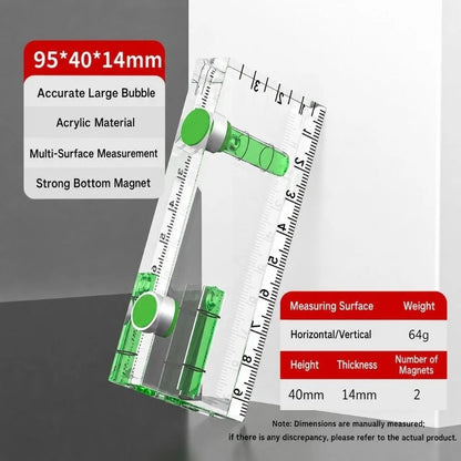 1PC Acrylic Mini Level Ruler Magnetic Horizontal Vertical Spirit Level High Precision Transparent Angle Measuring Tool