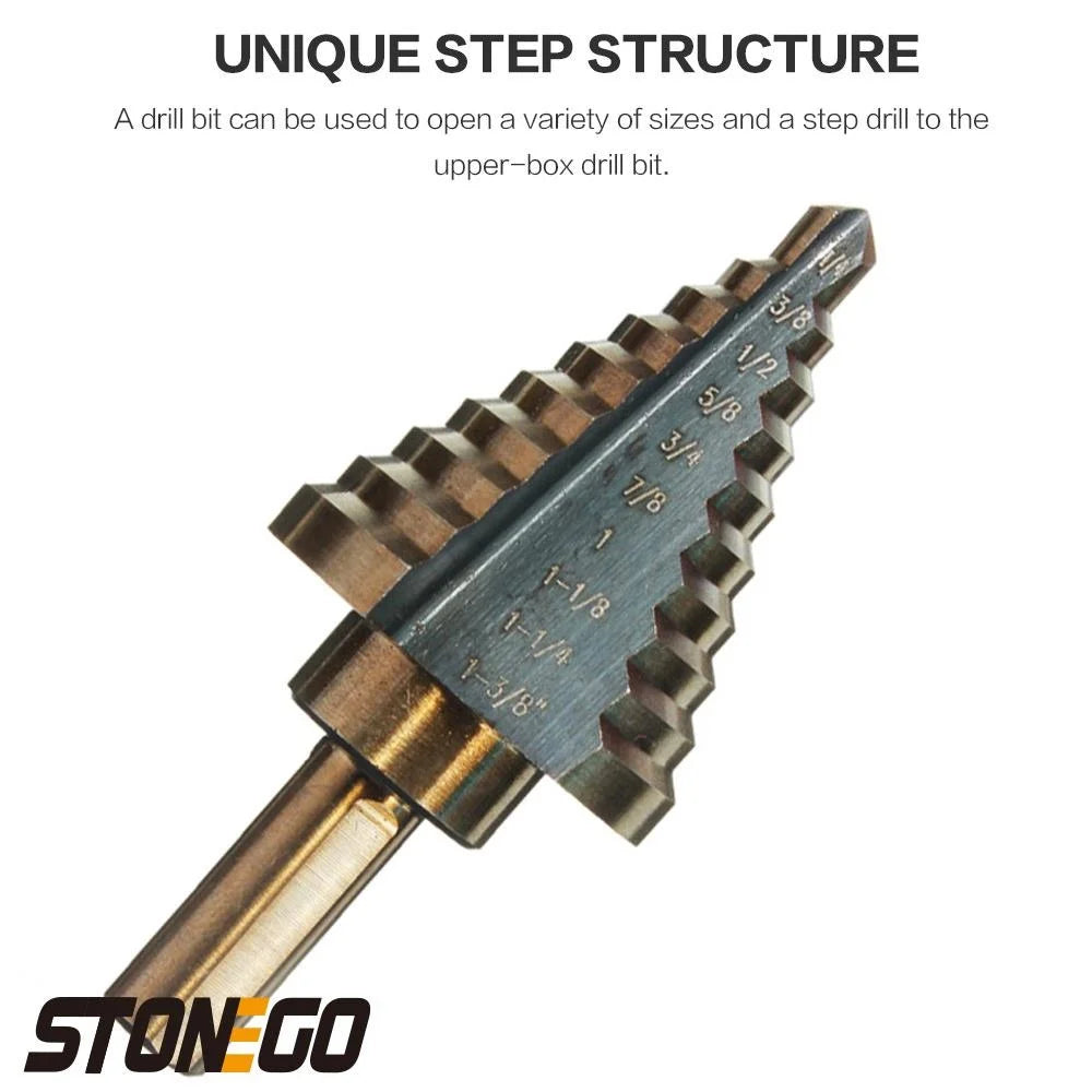 5Pcs Step Drill Bit Set HSS Cobalt 50 Sizes Conical Hole Cutter Titanium Coated Carbide Drill Bits Punch Tool for Stainless Steel Iron Sheet Metal Wood Plastic Aluminum Drilling Hardware Industrial Grade