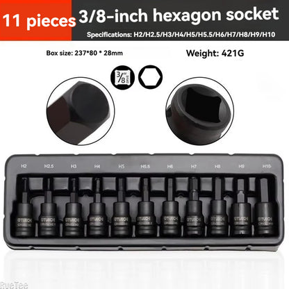 3/8 Inch Hexagonal Socket Set Metal Vanadium Alloy Steel Torx Tool Socket Head for Manual Wrench