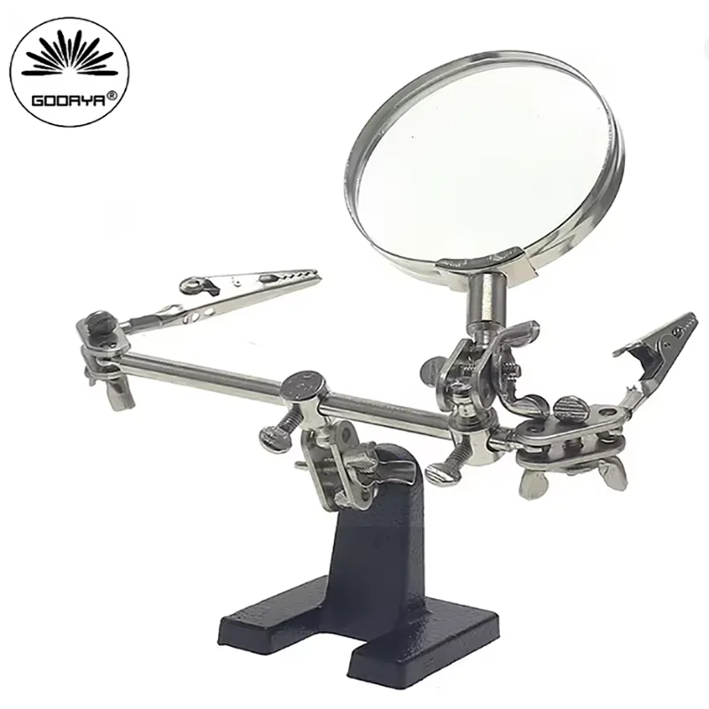 3 Hand Soldering Iron Stand Welding Tool With Magnifying Glass Illuminated LED Alligator Clip Holder Clamp Helping Repair