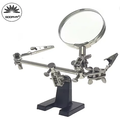 3 Hand Soldering Iron Stand Welding Tool With Magnifying Glass Illuminated LED Alligator Clip Holder Clamp Helping Repair