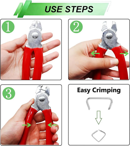 Hog Ring Pliers Kit with Galvanized Rings for Animal Pet Cages Furniture Ropes Bagging Auto Upholstery DIY Repair Tool