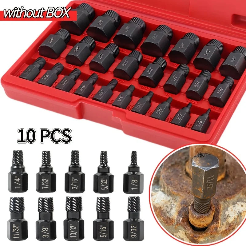 10pcs Damaged Screw Extractor Drill Bit Set Hex Head Easy Out Bolt Extractor Spiral Broken Screw Remover Tool For Nuts Bolts