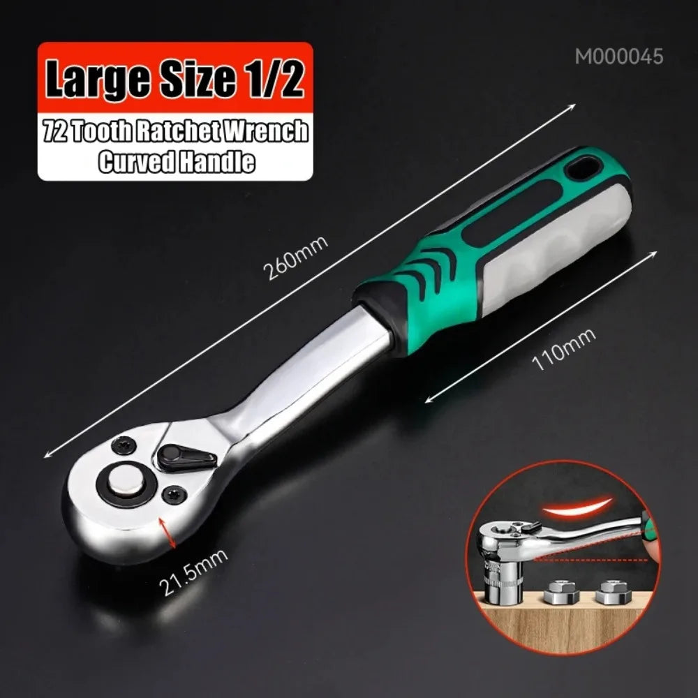 72/24 Tooth Quick Ratchet Wrench 1/2 1/4 3/8 3 Size Flying Wrenches Two-way Socket Wrench Repair Tools for Vehicle Bicycle