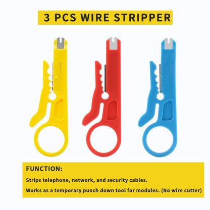 3 Pcs Wire Stripper & Punch Down Tool Set, Multi-Function Stripping Tool for Network, Telephone & Security Cables