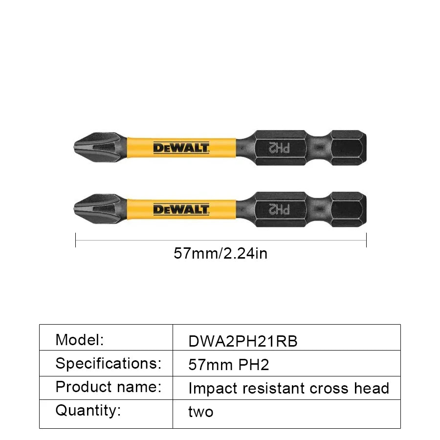 DEWALT 2/5/10PCS PH2 57mm Impact Screwdriver Bits Phillips Bit Electric Screwdriver Drill Bits Power Tool Accessories DWA2PH21RB