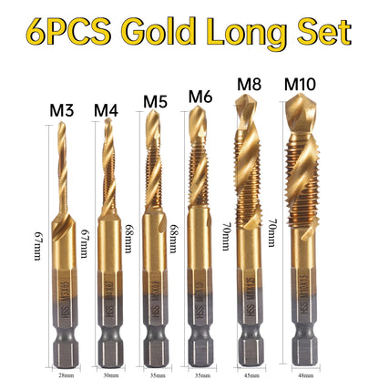 6Pcs HSS Drill Tap Set High Speed Combination Drill and Tapping Tool for Drilling Tapping Threading M3 M4 M5 M6 M8 M10 Drill Bit