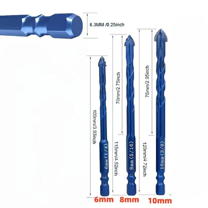 3-Pack Tungsten Carbide Masonry Drill Bits, Hex Shank Serrated Bit for Tile Glass Brick Concrete Ceramic Wood Drilling