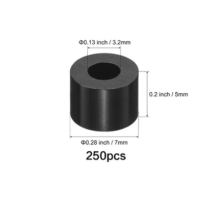 50-250 Pcs, Black Nylon Washers, 3.2mm ID 7mm OD 2-35mm Length Round Plastic Spacer Washer Standoff Non-Threaded for M3 Screws