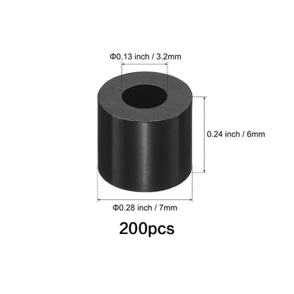 50-250 Pcs, Black Nylon Washers, 3.2mm ID 7mm OD 2-35mm Length Round Plastic Spacer Washer Standoff Non-Threaded for M3 Screws