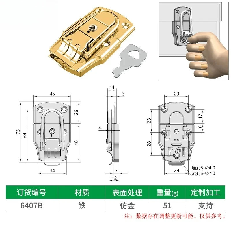 Box snap, nickel-plated iron lock snap, bag fastener, hook, wooden box and toolbox lock, fixed lock, hardware accessory