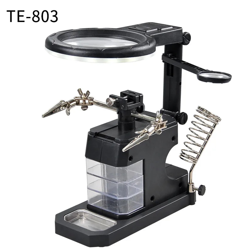 3 Hand Soldering Iron Stand Welding Tool With Magnifying Glass Illuminated LED Alligator Clip Holder Clamp Helping Repair