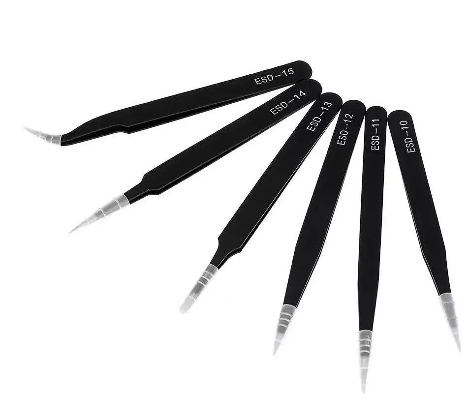 Antistatic Stainless Steel Tweezers 6 PCS Precision Maintenance Industrial Repair Curved Tool Home Work Model Making Hand Tools