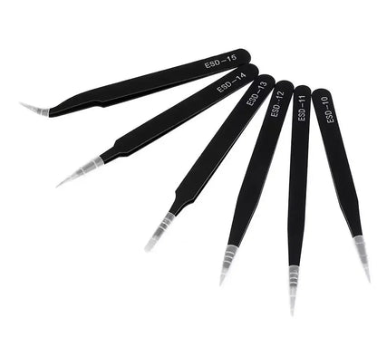 Antistatic Stainless Steel Tweezers 6 PCS Precision Maintenance Industrial Repair Curved Tool Home Work Model Making Hand Tools