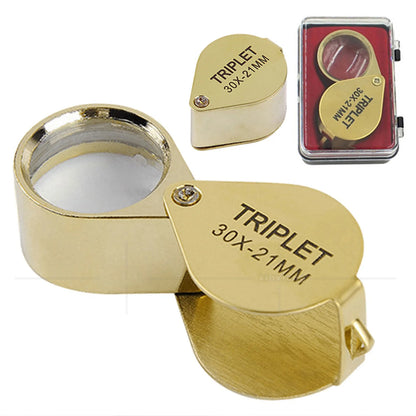 10-30X Gold/Silver Boxed Portable Blinds Folding Three Piece Jewelry/Labels/Reading Eye Tools Reading Magnifying Glass