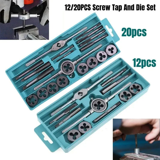 TINSOL Tap and Die Set Multifunction 12/20PcsM3-M12Metric Screw Thread Plugs Hand Screw Taps Straight Taper Tapping Thread Tools