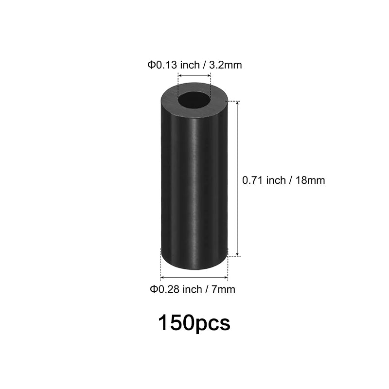50-250 Pcs, Black Nylon Washers, 3.2mm ID 7mm OD 2-35mm Length Round Plastic Spacer Washer Standoff Non-Threaded for M3 Screws