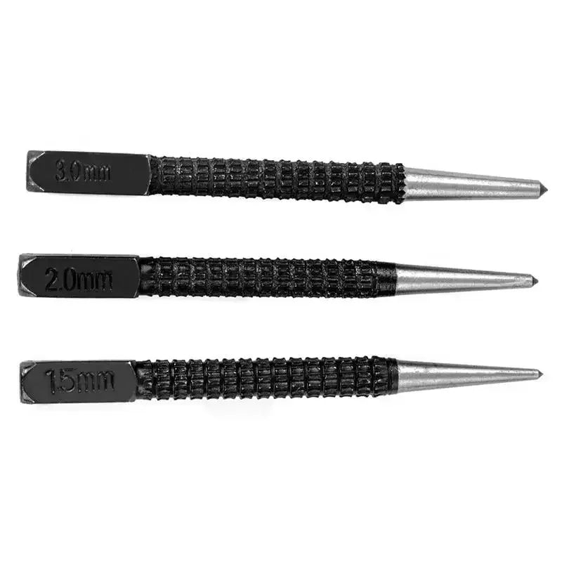 3Pcs High-Carbon Steel Center Punch Non-Slip Pin Punch Set for Alloy Steel Metal Wood Drilling Essential Tool for Craftsmen