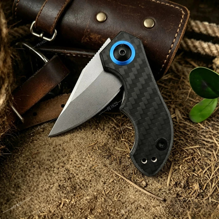 0022 Mini Folding Knife Carbon Fiber Handle & 8CR13 Steel Blade Outdoor Camping Hiking Cutting Tool Fishing Knife Gift for Men