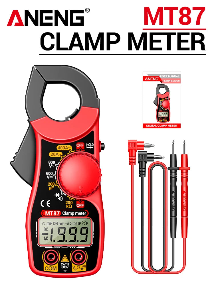 ANENG MT87 1999 Counts Clamp Multimeter AC/DC 600V Voltage 400A Current Resistance Tester with Data Hold Digital Clamp Meter