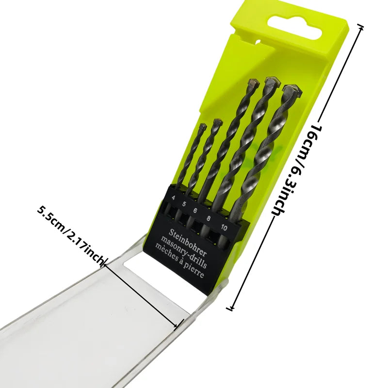 5Pcs Masonry Drill Bit Set, 4‑10mm Carbide Tip Concrete Drill Bits for Brick, Stone, Tile, Wall, Masonry Drilling Tool