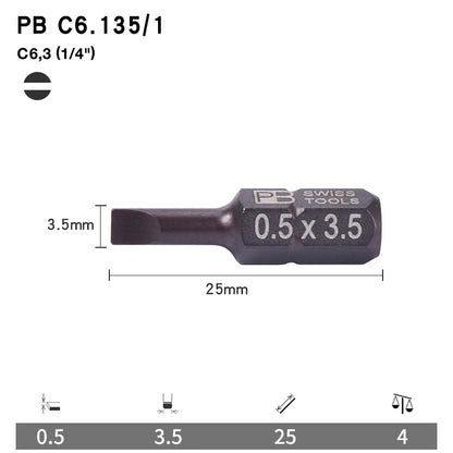 PB Swiss Tools 1/4 Inch Nano-Coated Precision Screwdriver Bit Set for Slotted Screws Cordless Electric Screwdriver Accessories