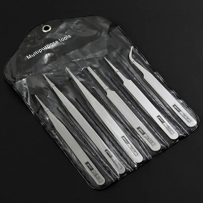 6PCS high-quality stainless steel hand account anti-static precision tweezers, DIY mobile jewelry repair manual tools