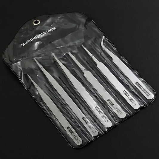 6PCS high-quality stainless steel hand account anti-static precision tweezers, DIY mobile jewelry repair manual tools