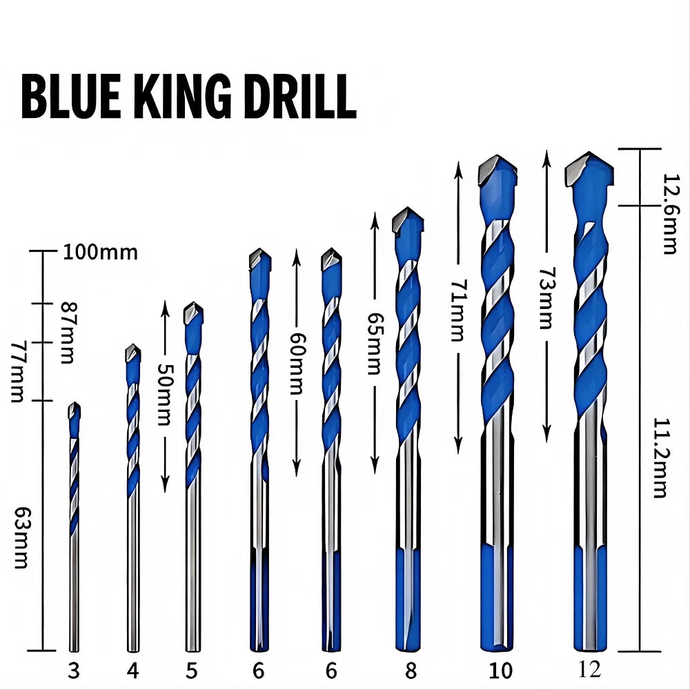 Blue Multifunction Carbide Masonry Drill Bit,Triangle Shank Tile & Concrete Drill Bits for Ceramic, Brick, Glass & Wood Drilling