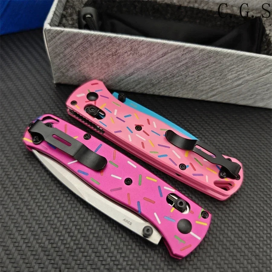 BM Bugout 535 Donut Pink Handle Manual Open Pocket Folding Knives EDC Outdoor Camping Hunting Multifunctional Hand Tools