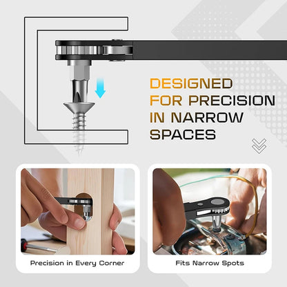 Right Angle Screwdriver Set Mini Ratcheting 90 Degree Offset Wrench Kit Pocket Tool for DIY Repair Low Profile Bit Socket